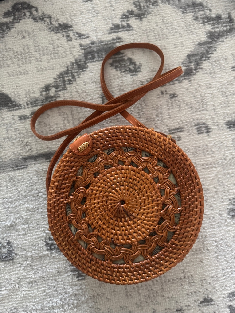 Woven Round Crossbody Bag - Tan